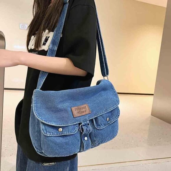 Fashion denim handbag shoulder bag large capacity retro Messenger bag bag for me - Picture 2 of 7